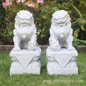 Chinese Marble Foo Dog Statue For Sale